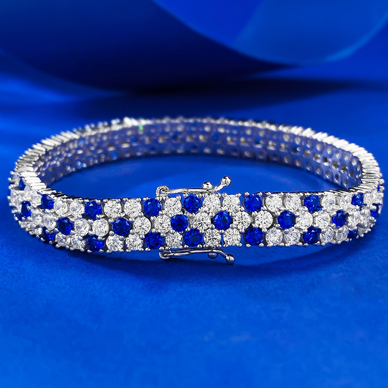 Royal Blue Pavé Diamond Bracelet - Sterling Silver - Sterling Silver (925) fine jewelry
