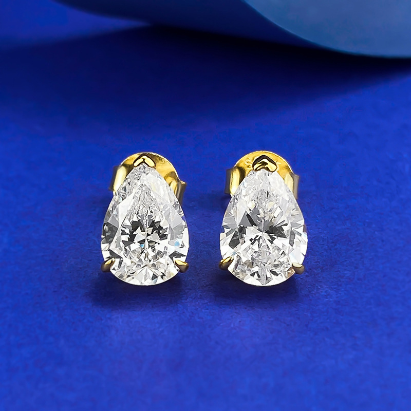 Pear-Shaped Solitaire Studs - 2 Carat Sterling Silver - Sterling Silver (925) fine jewelry
