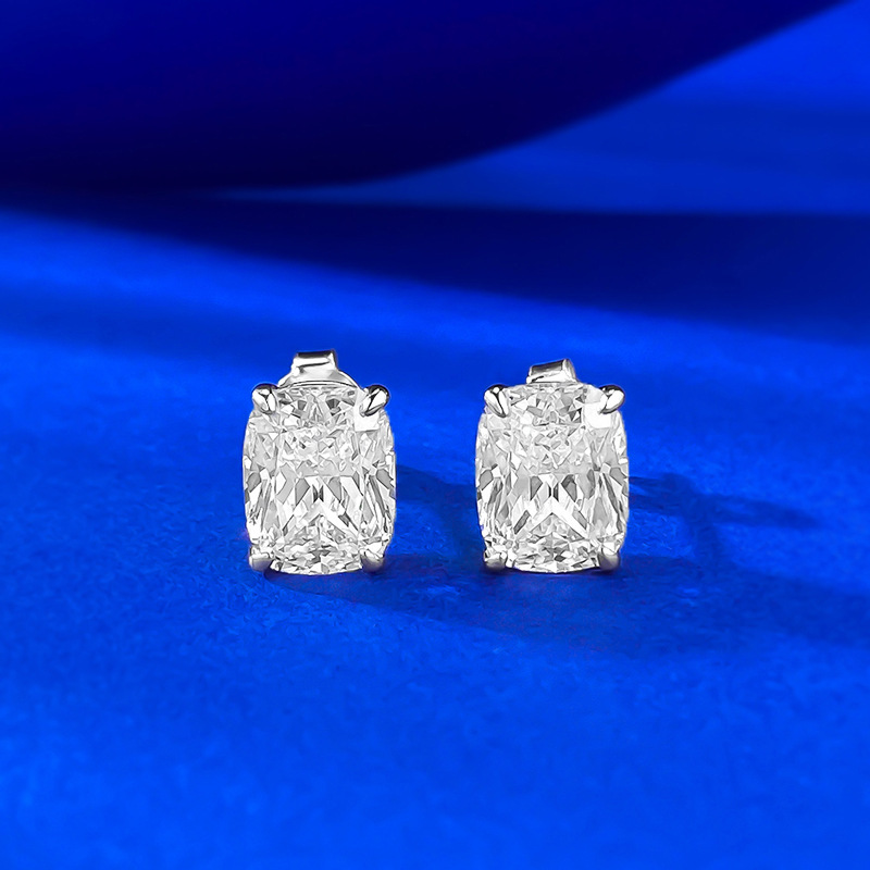 Princess Cut Diamond Studs - 3 Carat Sterling Silver - Sterling Silver (925) fine jewelry