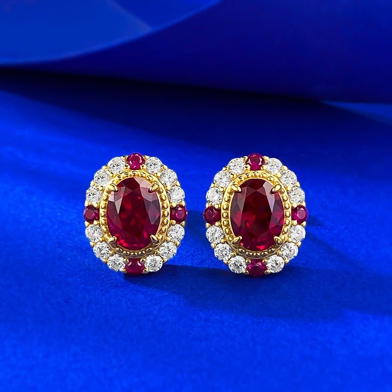 Luxury Red Ruby Oval Studs - 6x8mm Sterling Silver - Sterling Silver (925) fine jewelry