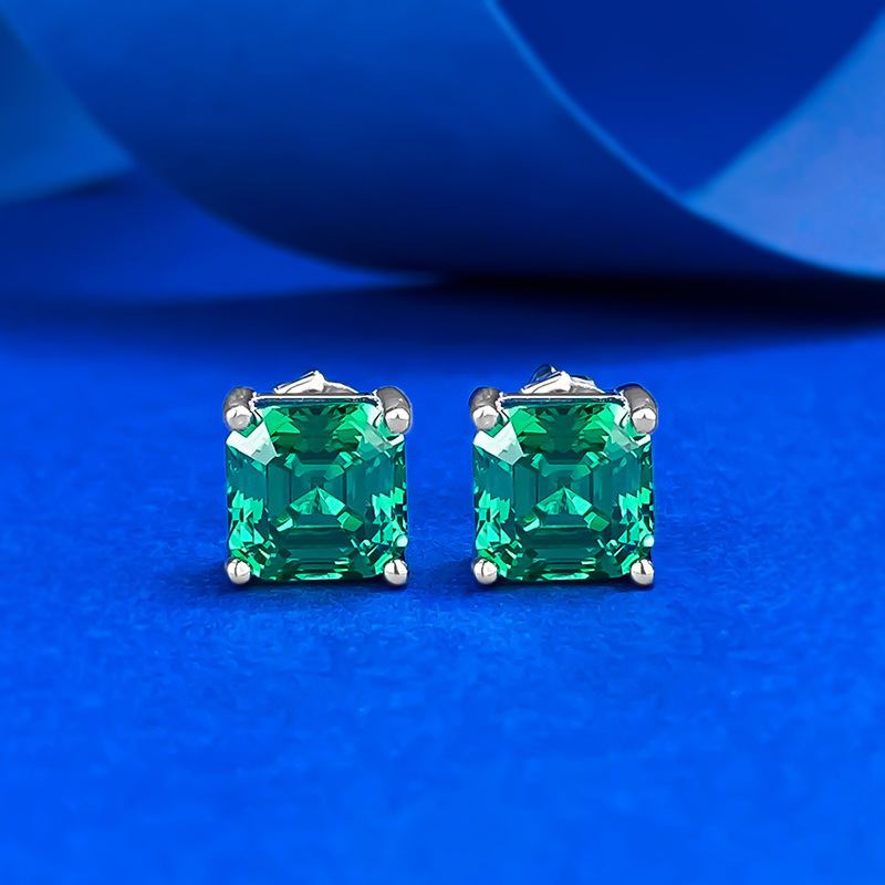 Emerald Cut Solitaire Studs - 7x7mm Four-Prong Setting - Sterling Silver (925) fine jewelry