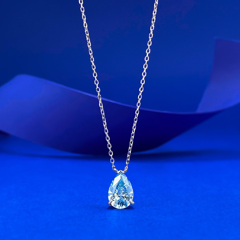 Aquamarine Pear Drop Pendant - 7x10mm Sterling Silver - Sterling Silver (925) fine jewelry