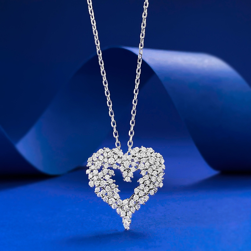 Pavé Heart Pendant Necklace - Sterling Silver - Sterling Silver (925) fine jewelry