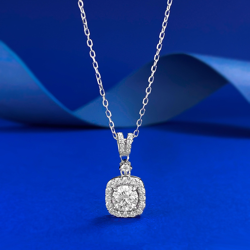 Moissanite Solitaire Pendant - 1.0ct 6.5mm Sterling Silver - Sterling Silver (925) fine jewelry
