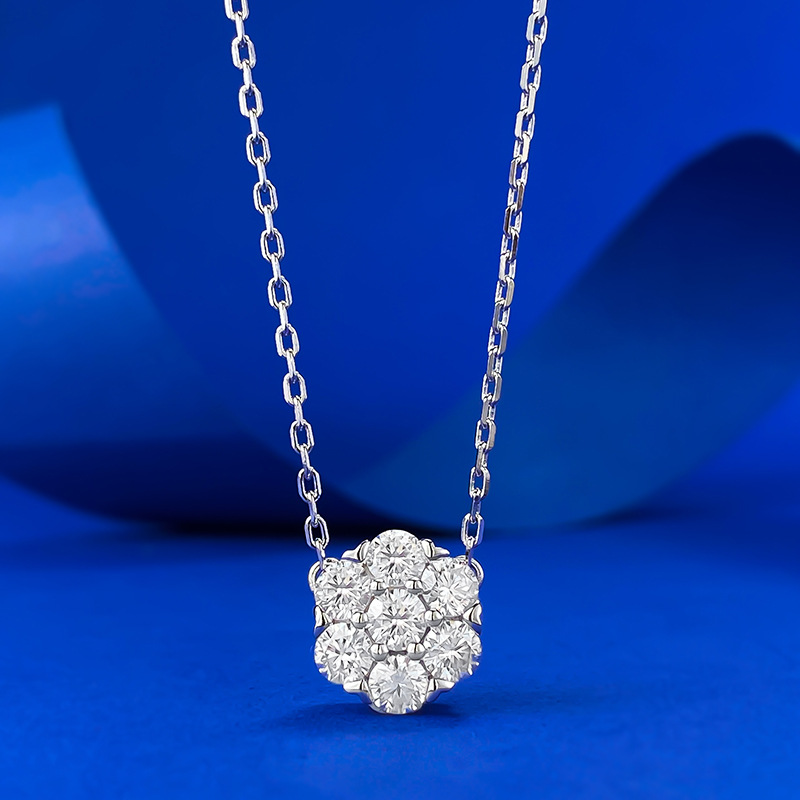 Moissanite Floral Halo Pendant - Sterling Silver - Sterling Silver (925) fine jewelry