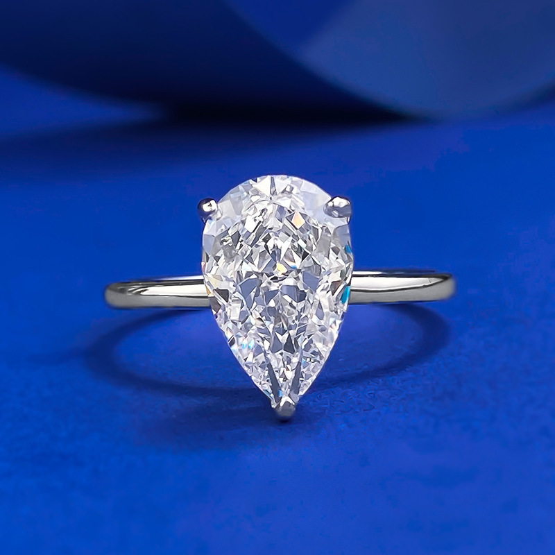 White Pear-Shaped Solitaire Ring - 7x11mm Sterling Silver - Sterling Silver (925) fine jewelry
