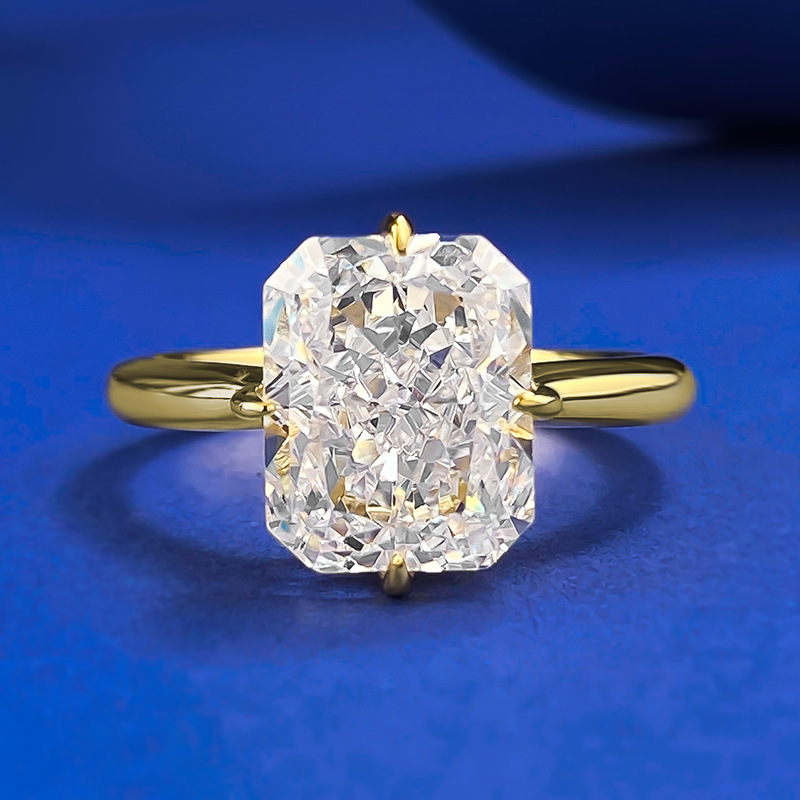 Gold Plated Ice Cut Diamond Ring - 8x10mm Sterling Silver - 14K Yellow Gold fine jewelry