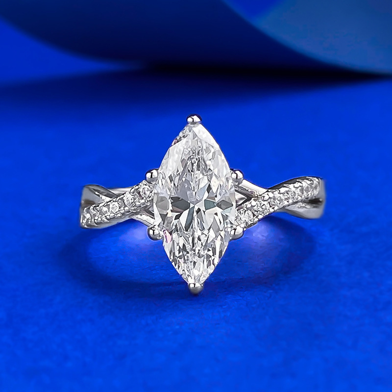Marquise Cut Engagement Ring - 6x12mm Sterling Silver - Sterling Silver (925) fine jewelry