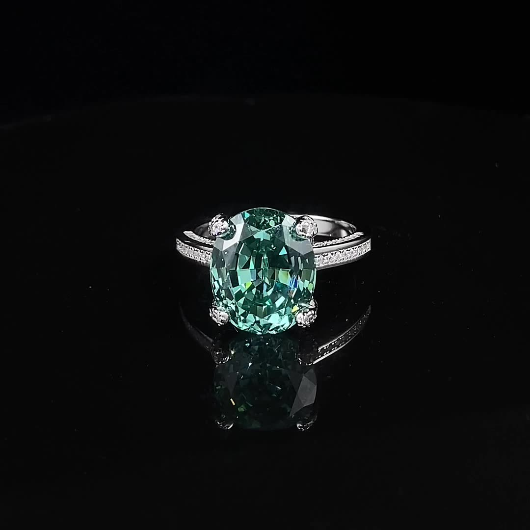Emerald Green Halo Ring - 10x12mm Sterling Silver - Sterling Silver (925) fine jewelry