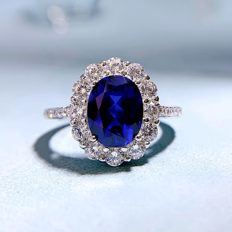 Blue Sapphire Oval Ring - 7x9mm Sterling Silver - Sterling Silver (925) fine jewelry