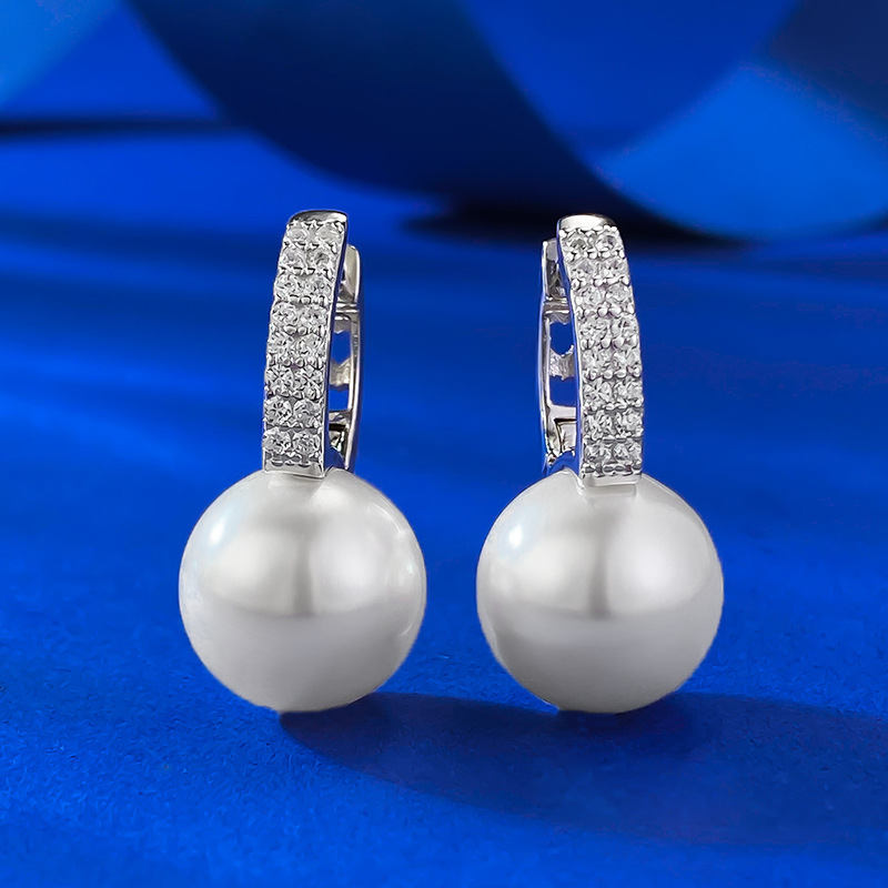 Pearl Stud Earrings with Micro Pavé - 11mm Sterling Silver