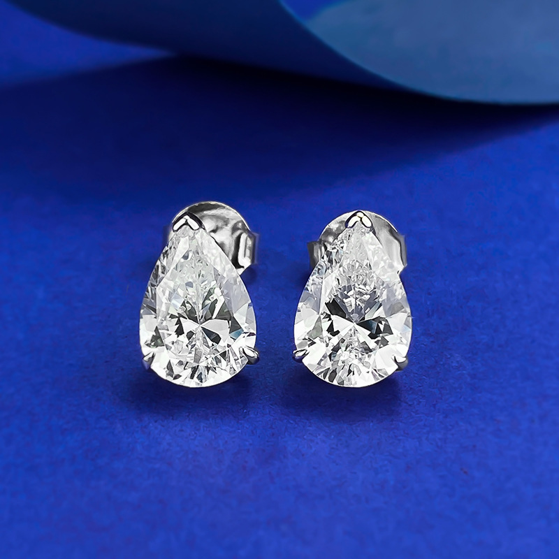 Pear-Shaped Solitaire Studs - 2 Carat Sterling Silver