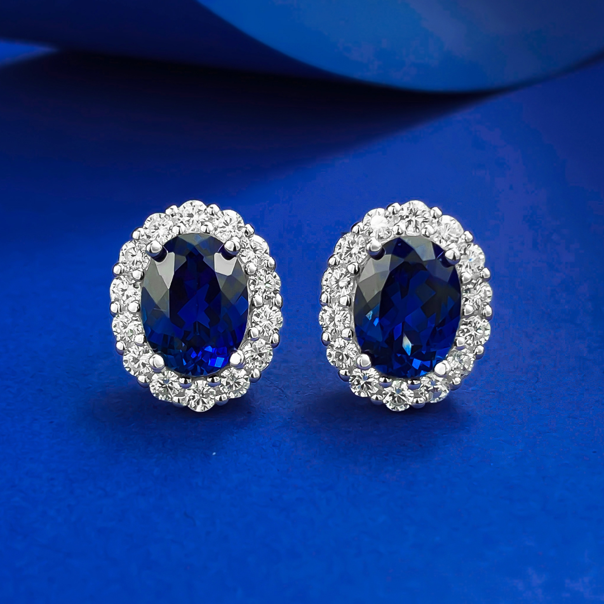 Blue Sapphire Oval Studs - 6x8mm Sterling Silver