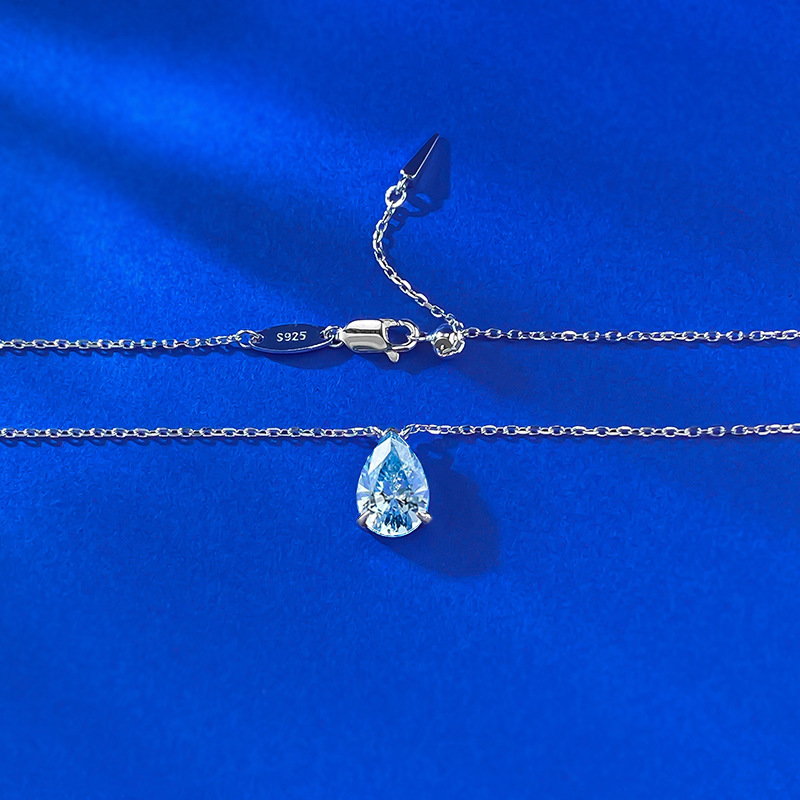 Aquamarine Pear Drop Pendant - 7x10mm Sterling Silver